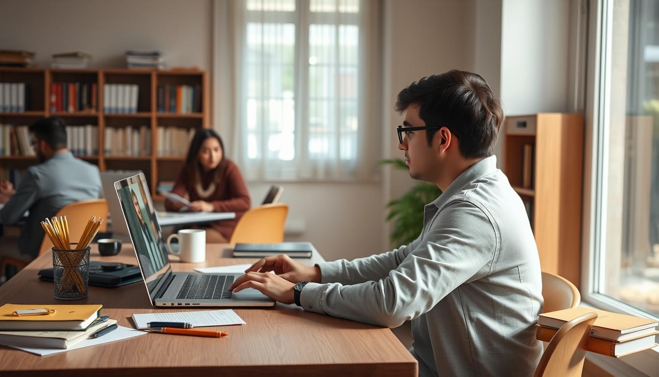 Students studying together in modern classroom